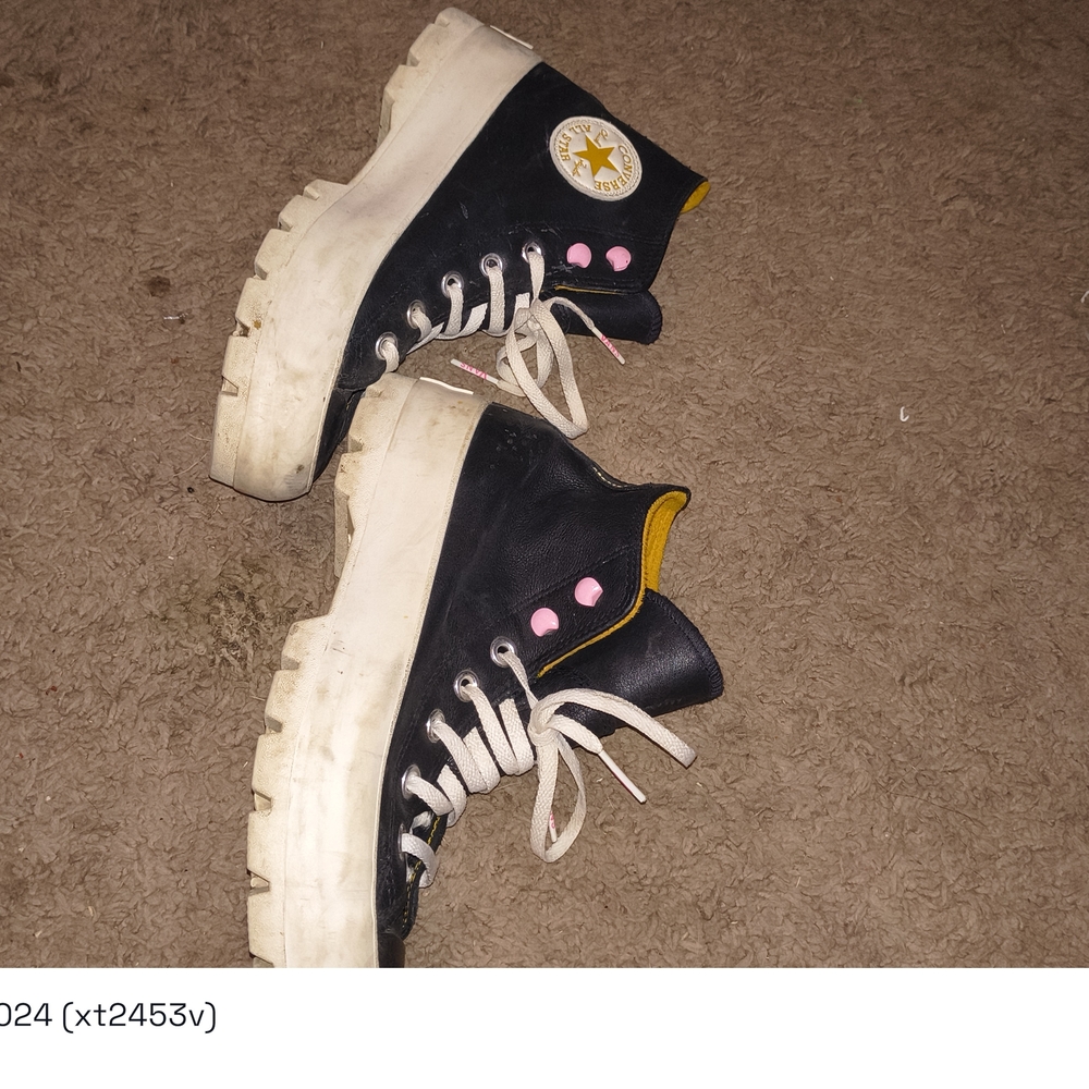 Converse Platform Lug Sole High Top Sneakers - Black & White with Pink Accents